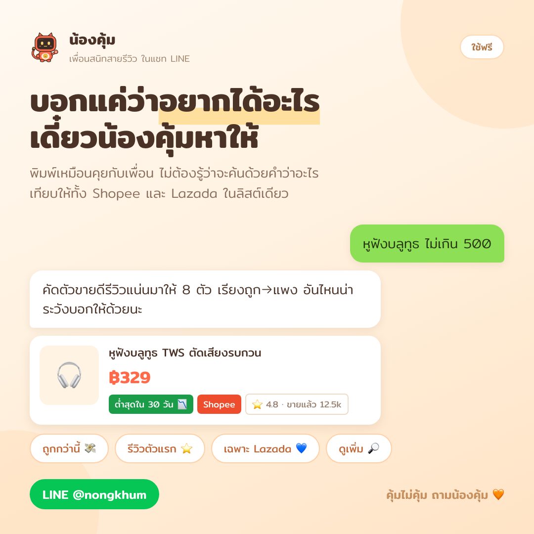 น้องคุ้มคือผู้ช่วยหาของและเทียบราคา Shopee กับ Lazada ในแชท LINE ใช้ฟรี
